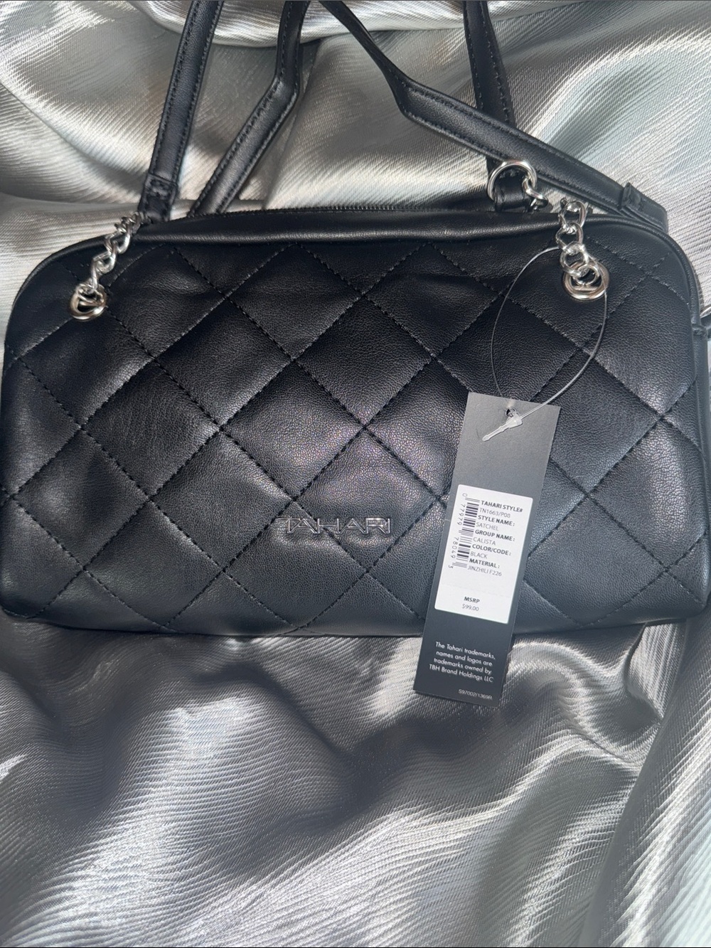 NWT Tahari Black Quilted  Bag with Chain Detail
